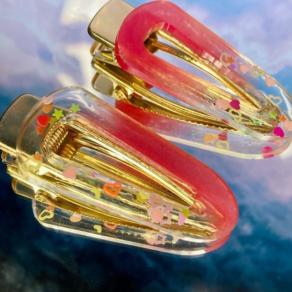 Pink heart & star barrette set